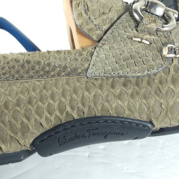SALVATORE FERRAGAMO Men's US 10EE Genuine Python leather Olive Driving Loafers - Picture 12 of 16